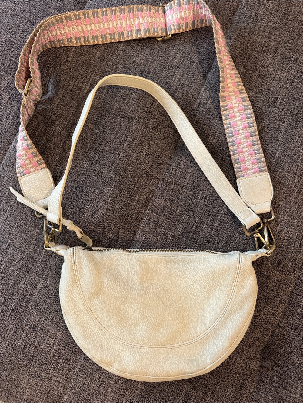 Anthropologie Convertible White Crossbody Bag with Pink Accent Strap